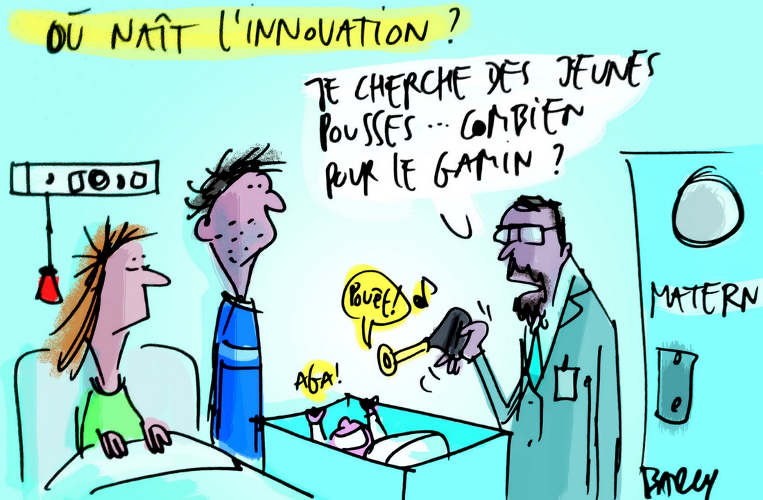 L'innovation digitale, vue par le dessinateur Yves Barros. (Archimag) innovation-digitale-barros