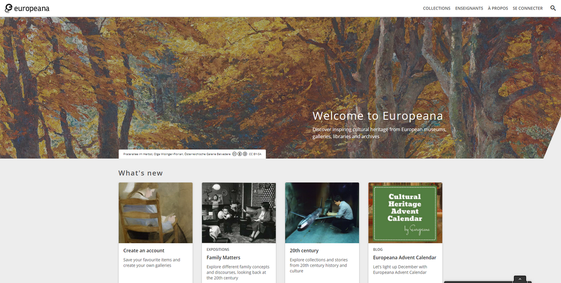 Page d’accueil de la bibliothèque numérique Europeana, qui rassemble les corpus numérisés par 3 500 institutions nationales. (Europeana) numerisation-patrimoine-europeana