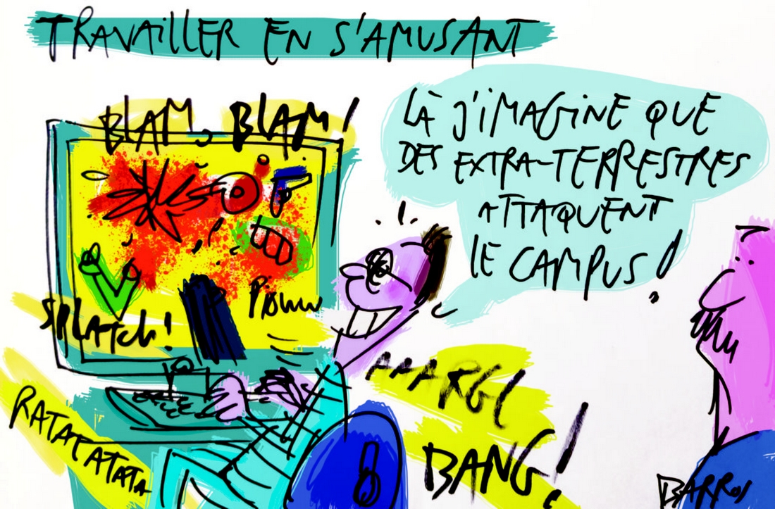 Le serious game ou jeu sérieux, vu par le dessinateur Yves Barros (DR) serious-game-travailler-amuser