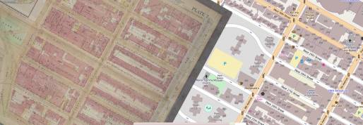Superposition d'une carte de 1905 de Manhattan, à New York, sur l'actuelle, générée par Google Earth. (From The Lionel Pincus & Princess Firyal Map Division, The New York Public Library)