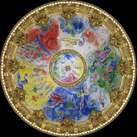Le plafond de Chagall est constitué de douze panneaux et d'un panneau circulaire central de toile montés sur une armature de plastique. (DR)