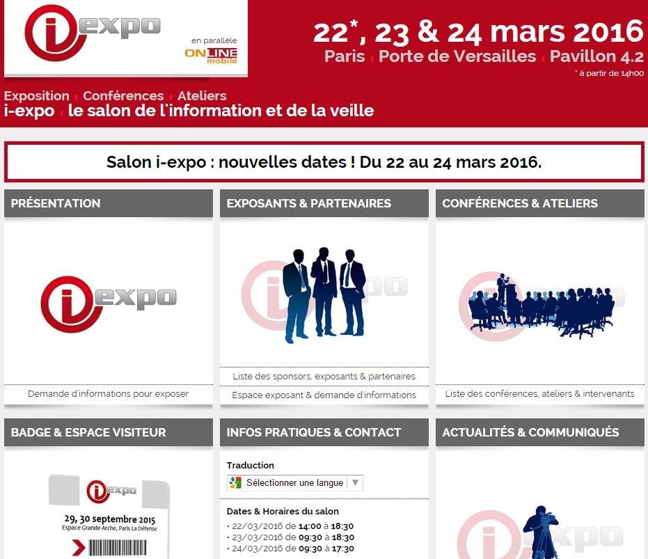 Report du salon i-expo de septembre 2015 à mars 2016. Report du salon i-expo de septembre 2015 à mars 2016.