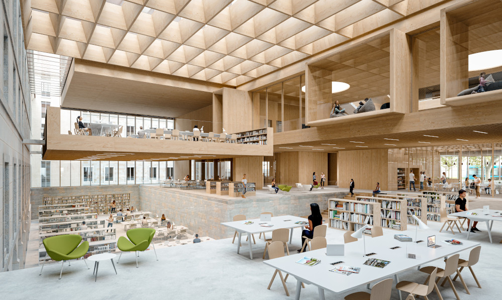 Vue d'une salle de lecture de la future Grande bibliothèque de Saint-Jacques de Besançon (© RSI Studio)