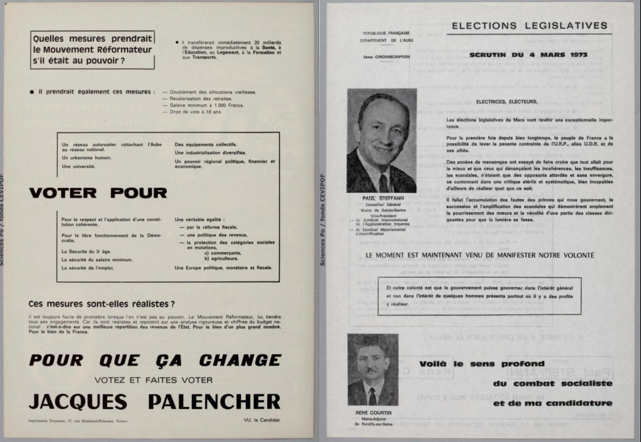 Profession de foi émise à l'occasion des élections législatives de 1973 (Cevipof)