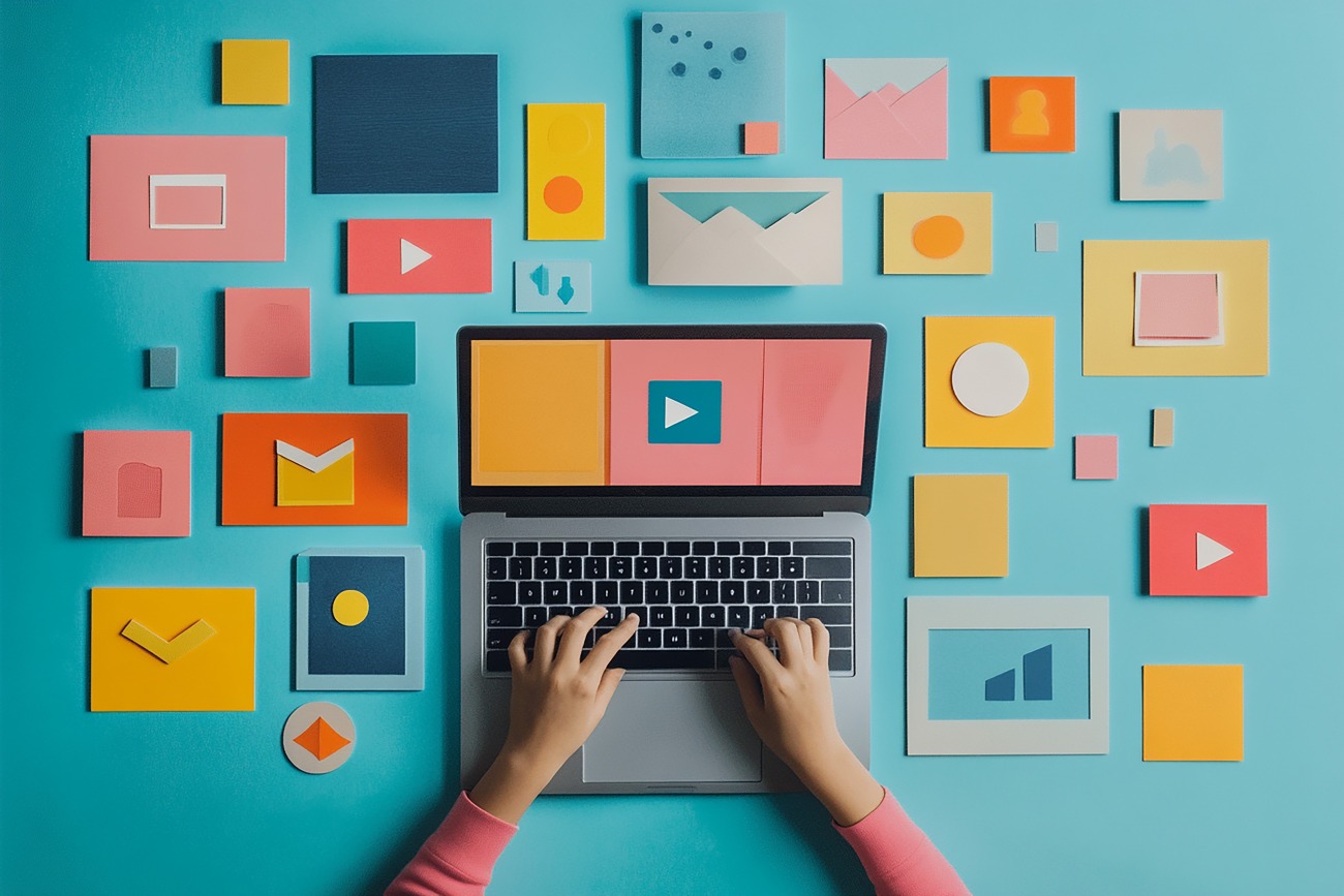 Jalon essentiel de la dématérialisation, la gestion de contenu est encore très largement mise à mal par des pratiques et technologies inadaptées. (Freepik/brandaldesain) ordinateur-contenus-mains-clavier-medias-sociaux-videos-textes