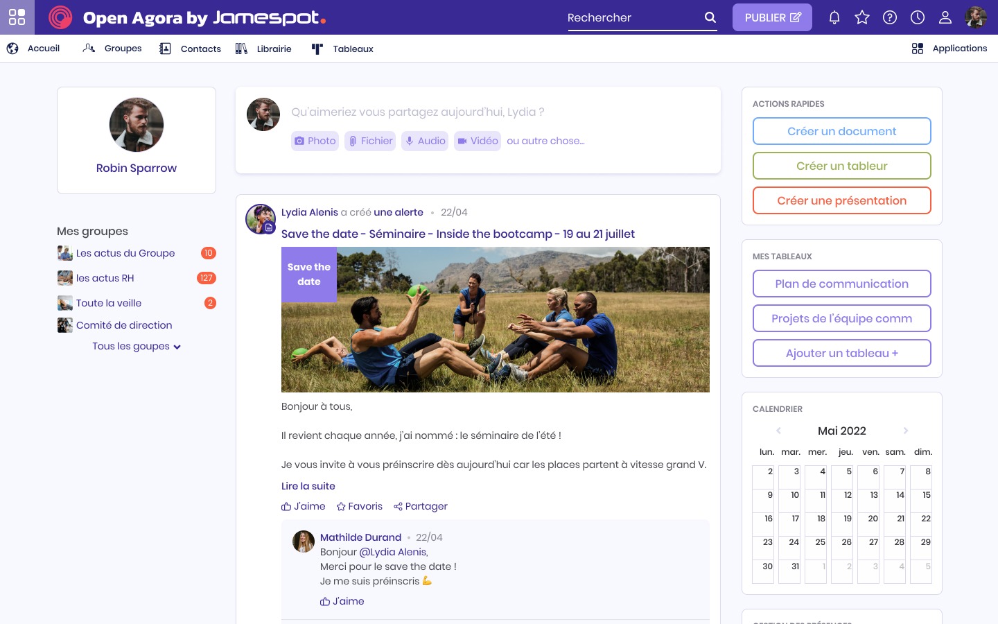 Open Agora, le réseau social d'entreprise de Jamespot. (© Jamespot) jamespot-open-agora-reseau-social-entreprise