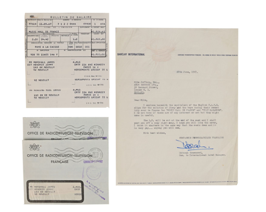 Contrat et bulletin de paie de Jimi Hendrix pour une apparition à la télévision française en 1967 (PropstoreAuction) archives-inedites-Jimi-Hendrix-mises-encheres