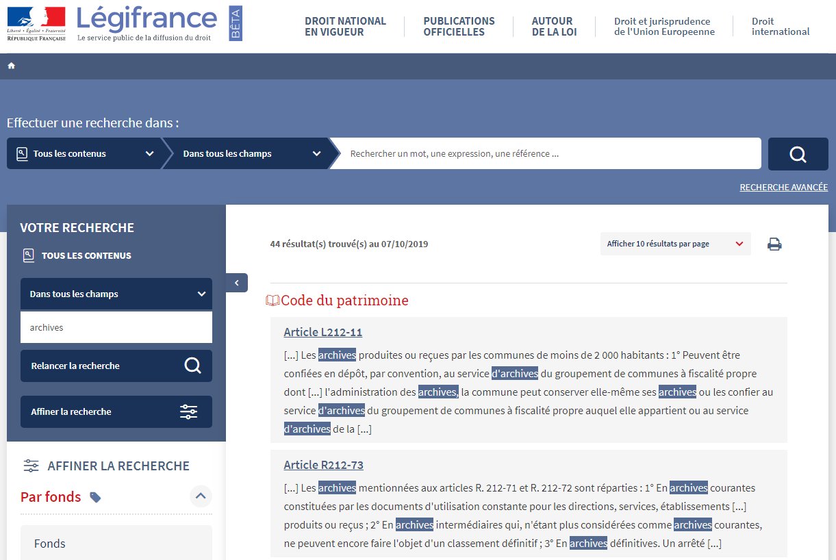 La version béta de Légifrance a été lancée le 4 octobre dernier (Légifrance)