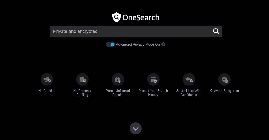 Deux modes sont proposés par Onesearch, le moteur de recherche de Verizon (qui possède Yahoo) : l'un sombre, aux fonctionnalités de confidentialité avancées, et l'autre lumineux, moins restrictif. (DR) OneSearch-moteur-recherche