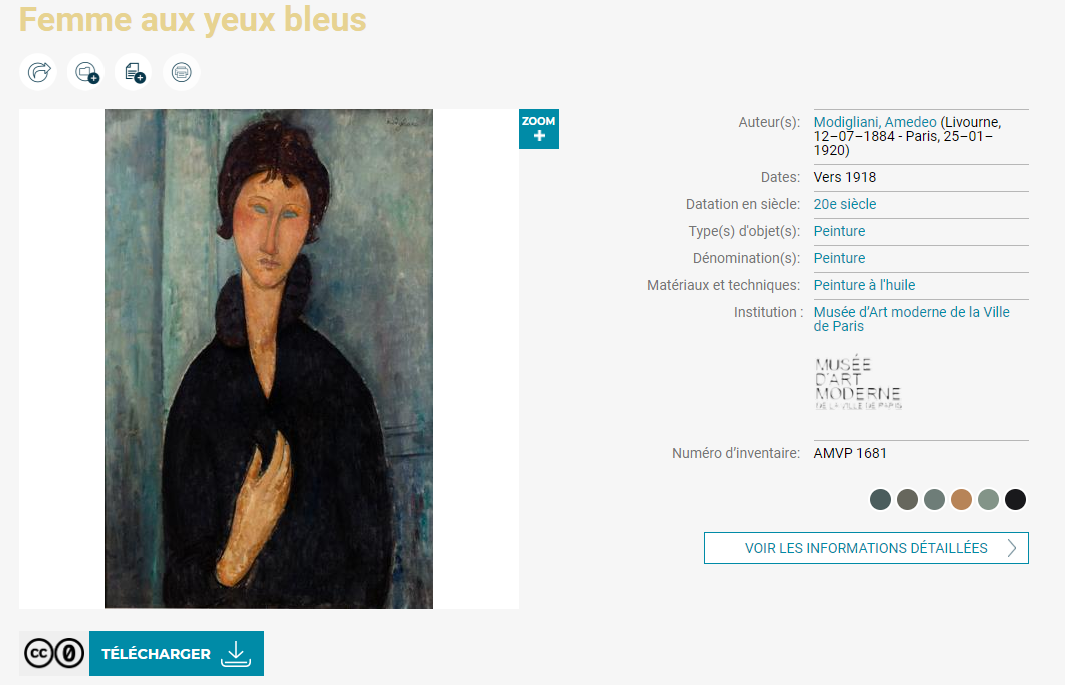 Femme aux yeux bleus d'Amedeo Mogigliani, vers 1918 (Paris Musées)