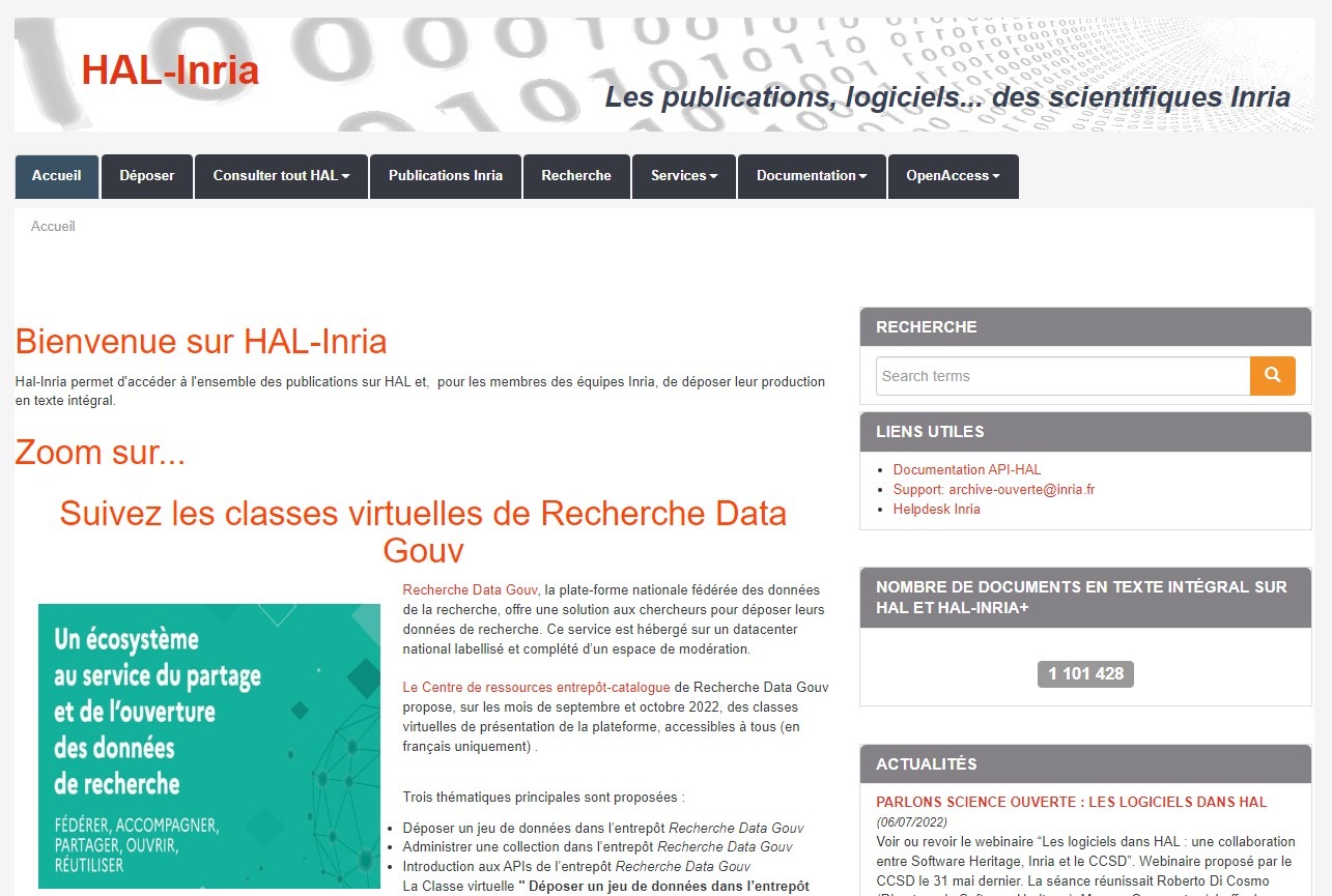 Page d’accueil du portail HAL-Inria. (DR) portail-hal-inria-publications-scientifiques