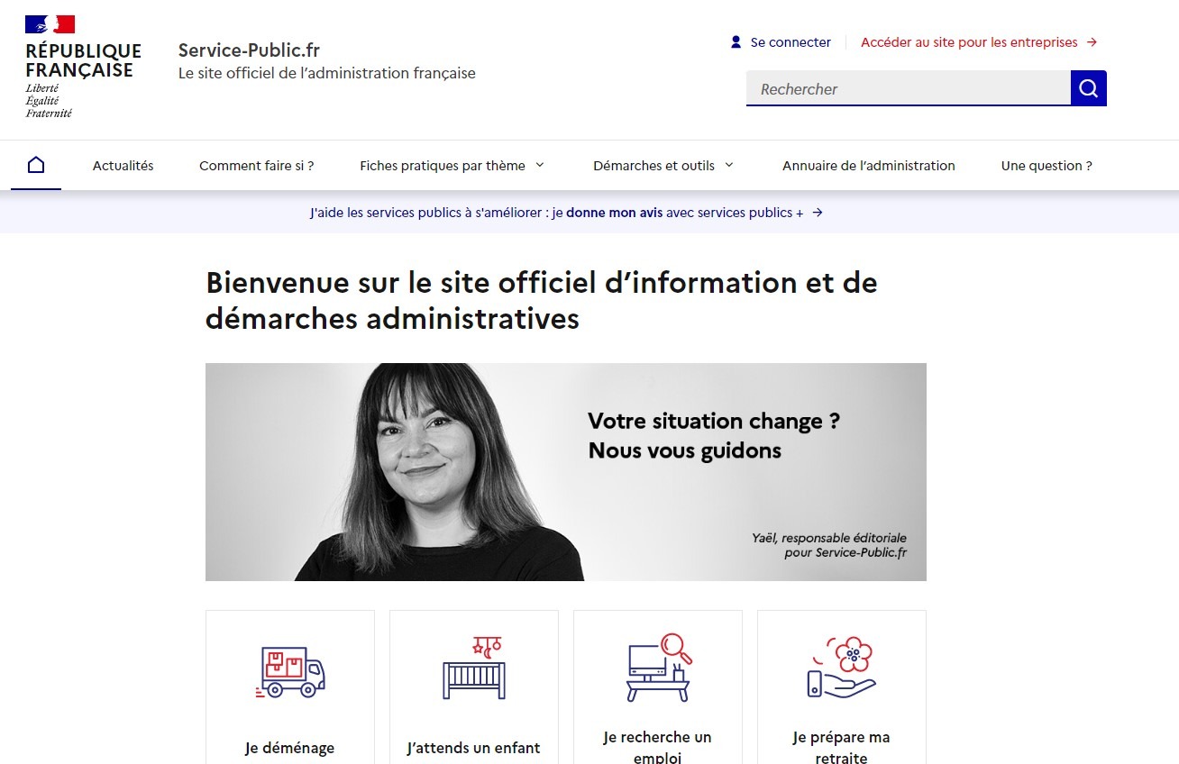 67 % des majeurs résidants en France ont effectué au moins une démarche administrative en ligne au cours des 12 derniers mois. (Capture d'écran/Service-public.fr) service-public-site-demarches-administrative-dematerialisation