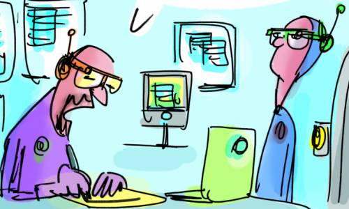Le futur des métiers de la documentation, vu par le dessinateur Yves Barros. (Barros/Archimag)
